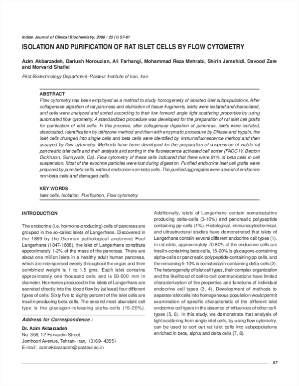 (PDF) Isolation and purification of rat islet cells by flow cytometry