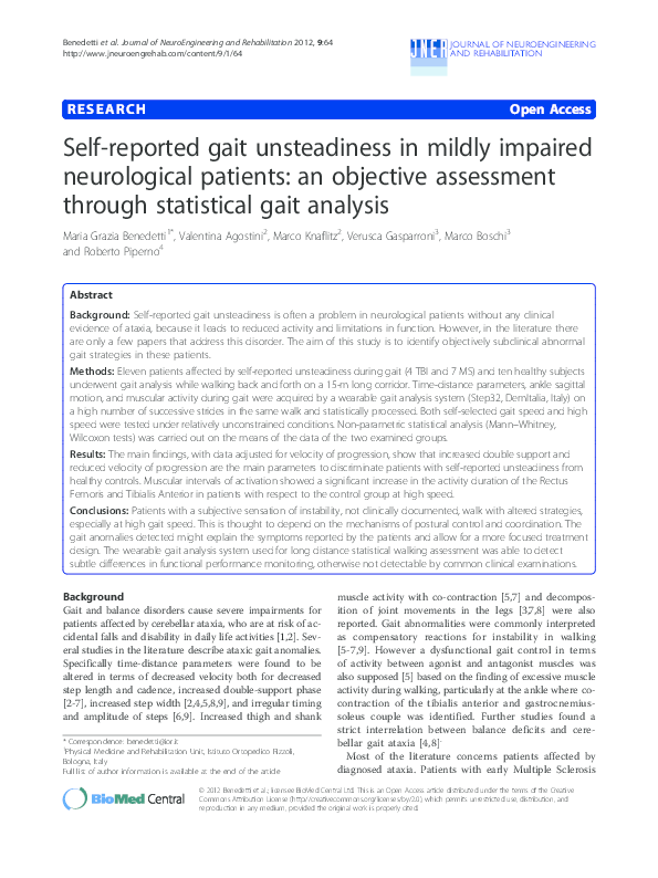 (PDF) Self-reported gait unsteadiness in mildly impaired neurological ...