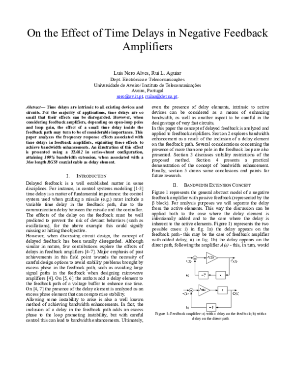 (PDF) On the effect of time delays in negative feedback amplifiers