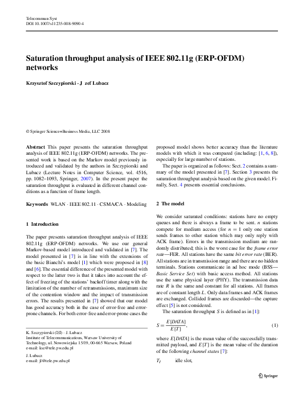 (PDF) Saturation throughput analysis of IEEE 802.11 g (ERP-OFDM) networks