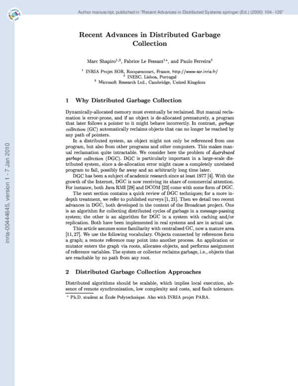 Pdf Recent Advances In Distributed Garbage Collection Marc Shapiro Academia Edu