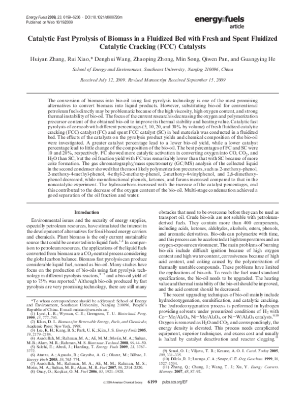 (PDF) Catalytic fast pyrolysis of biomass in a fluidized bed with fresh ...
