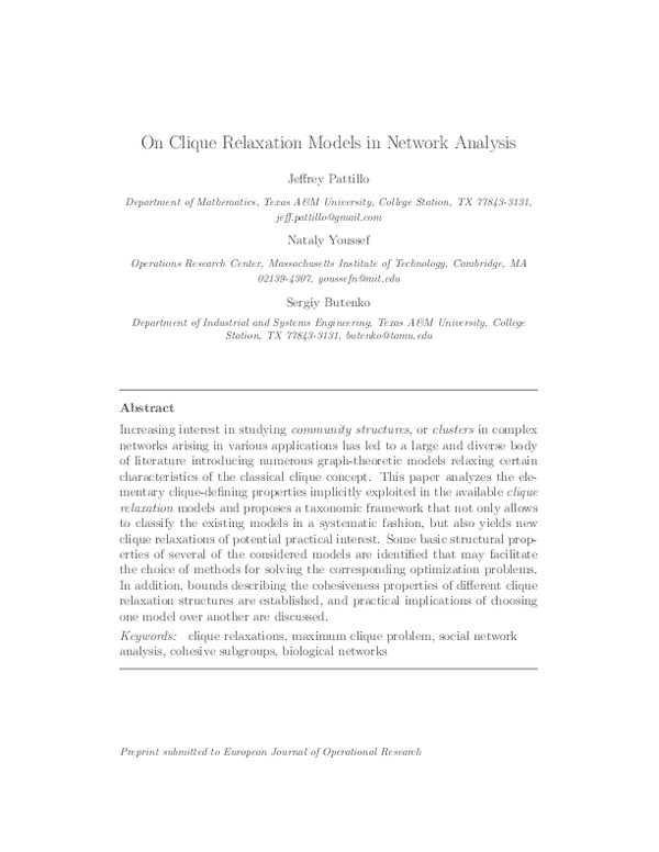(PDF) On clique relaxation models in network analysis | Sergiy Butenko ...