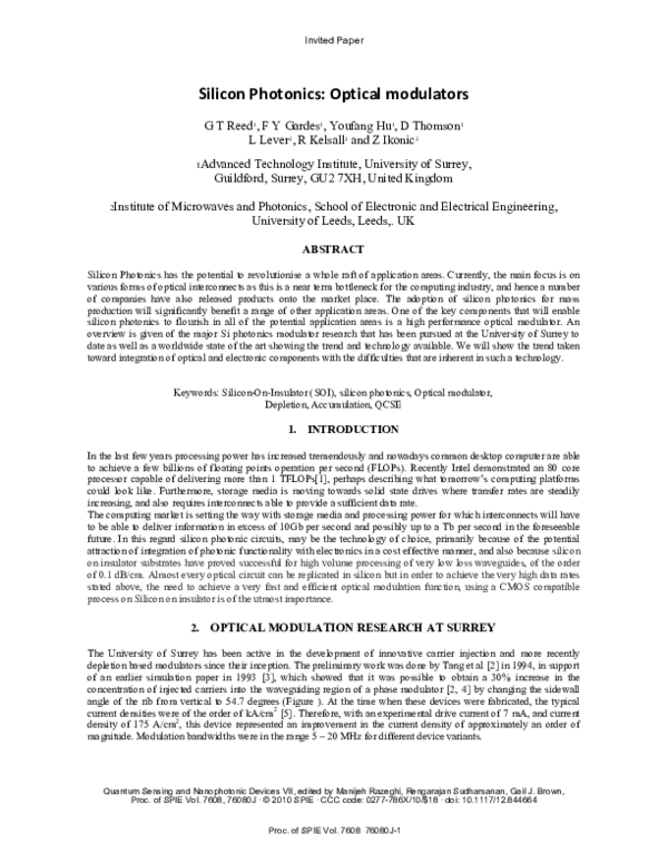 (PDF) Silicon photonics: optical modulators