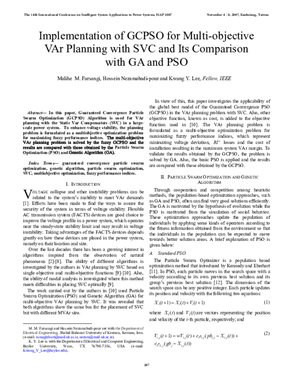 (PDF) Implementation of GCPSO for Multi-objective VAr Planning with SVC ...