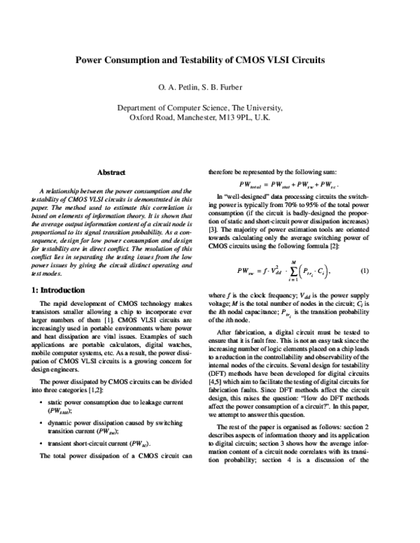(PDF) Power consumption and testability of CMOS VLSI circuits