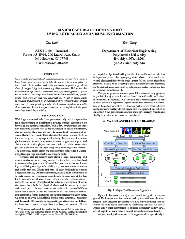 (PDF) Major cast detection in video using both audio and visual information
