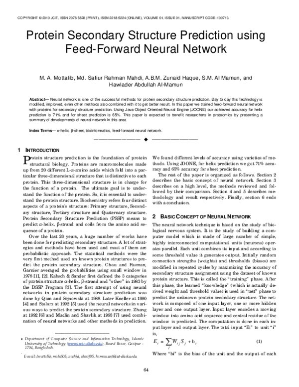 (PDF) Protein Secondary Structure Prediction using Feed-Forward Neural ...