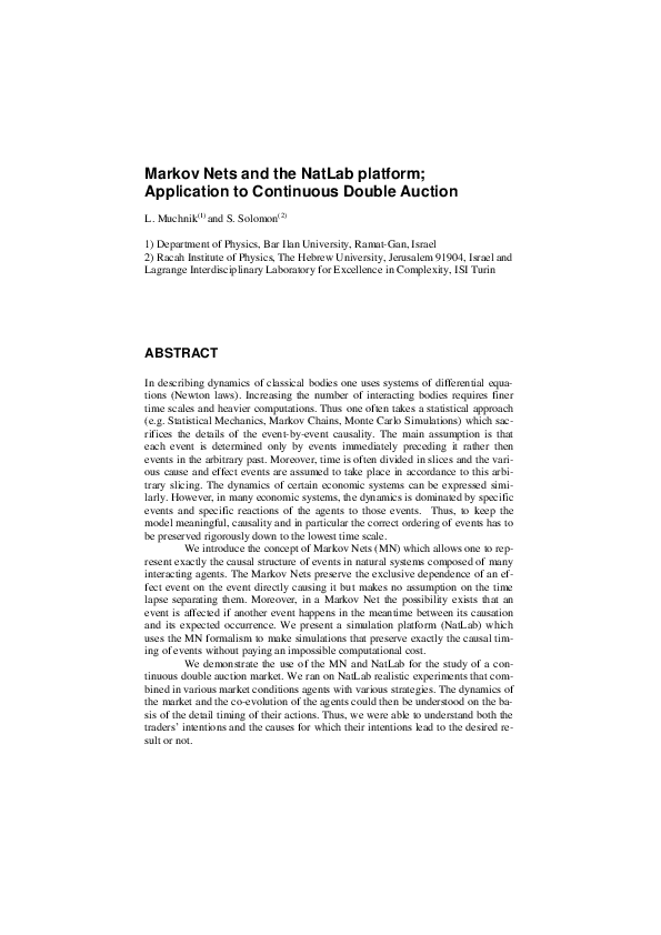 (PDF) Markov Nets and the NetLab Platform: Application to Continuous ...