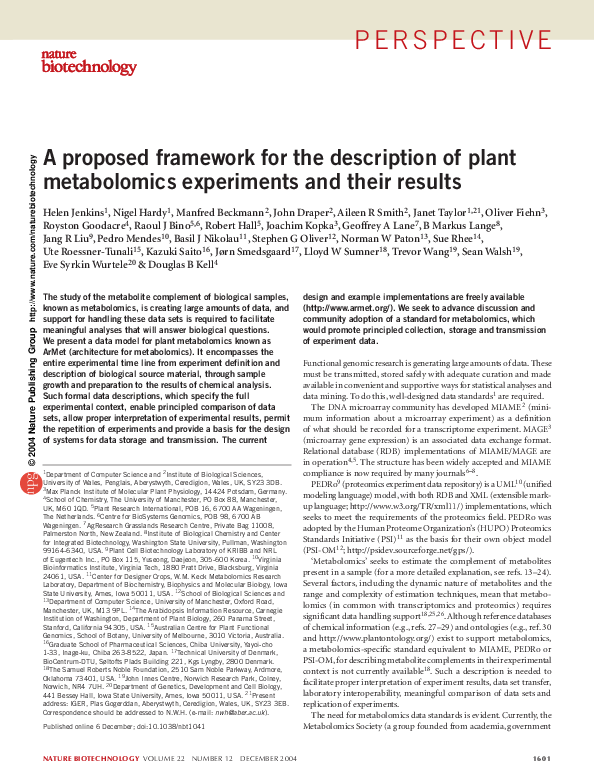 (PDF) A proposed framework for the description of plant metabolomics ...
