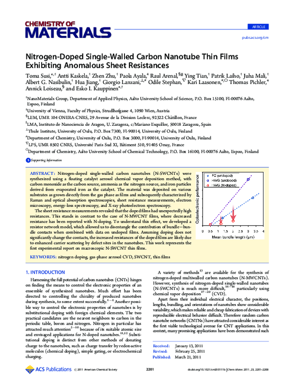 (PDF) Nitrogen-Doped Single-Walled Carbon Nanotube Thin Films ...