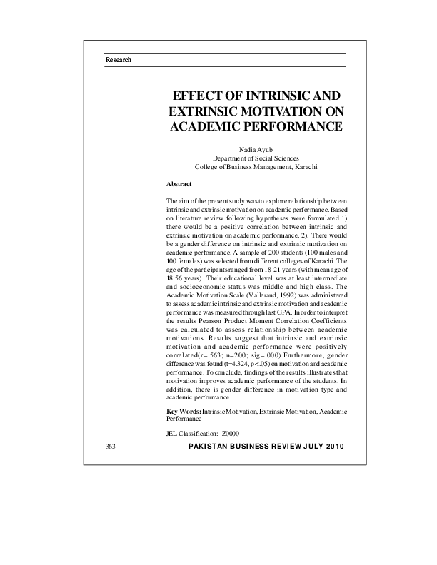 Pdf Effect Of Intrinsic And Extrinsic Motivation On Academic Performance Pdf Effect Of Intrinsic And Extrinsic Motivation On Academic Performance