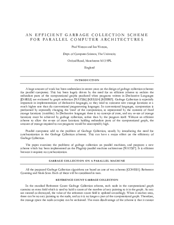 (PDF) An efficient garbage collection scheme for parallel computer ...