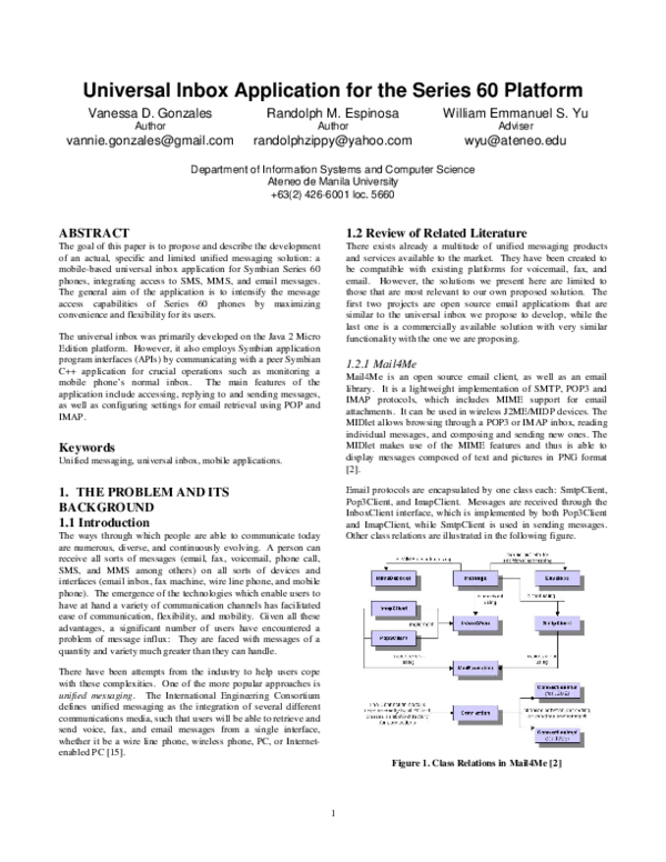 (PDF) Universal Inbox Application for the Series 60 Platform