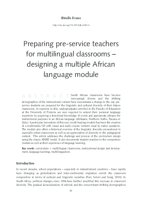(PDF) Preparing pre-service teachers for multilingual classrooms ...