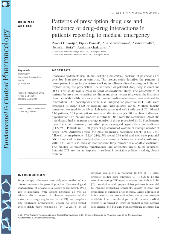 Image showcasing (PDF) Patterns of prescription drug use and incidence of drug-drug ...