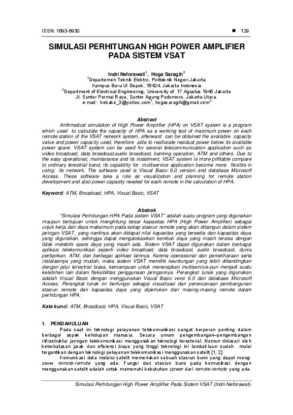 (PDF) SIMULASI PERHITUNGAN HIGH POWER AMPLIFIER PADA SISTEM VSAT
