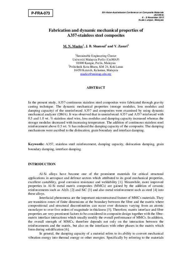(PDF) Fabrication and Dynamic Mechanical Properties of A357-Stainless ...