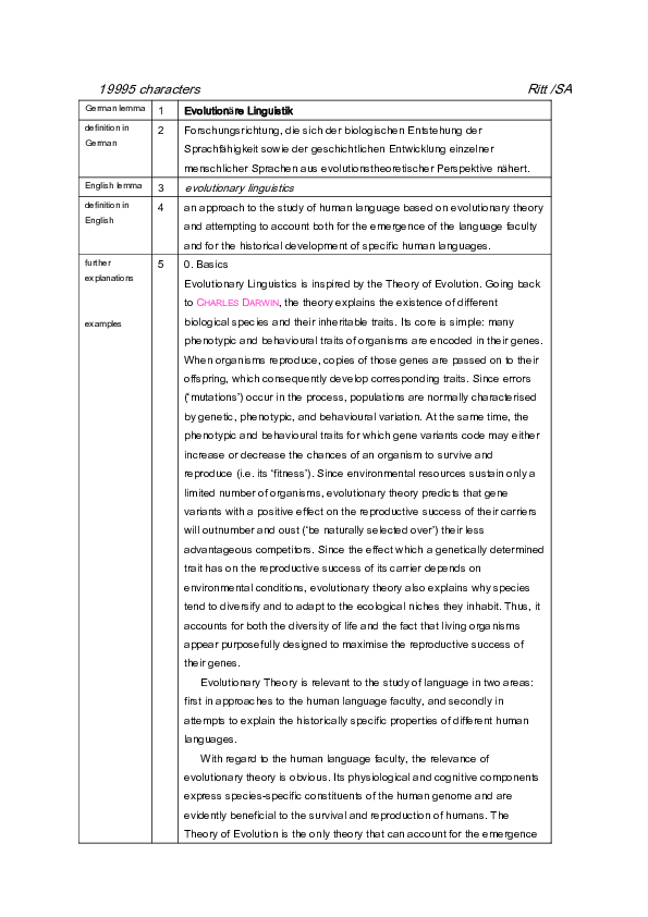 Evolutionary linguistics