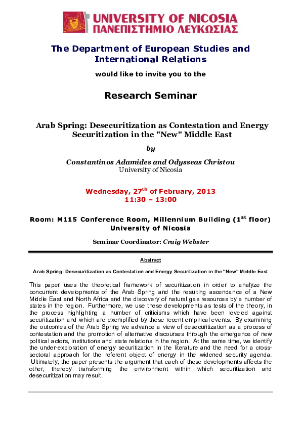 (PDF) Arab Spring: Desecuritization as Contestation and Energy ...