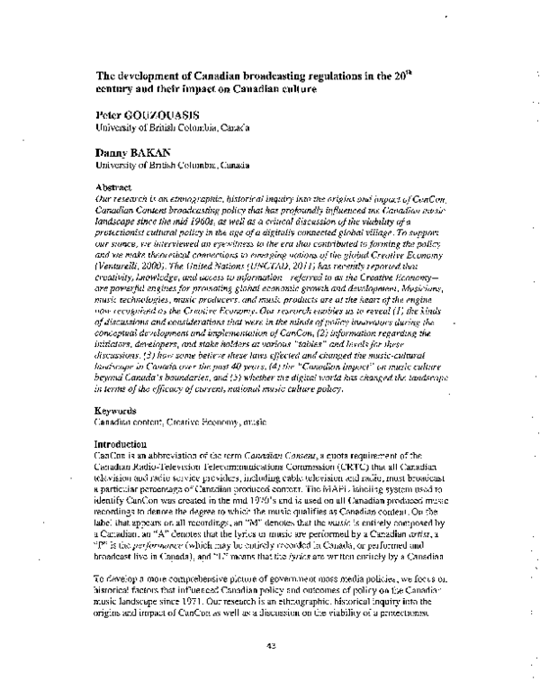 (PDF) The development of Canadian broadcasting regulations in the 20th ...