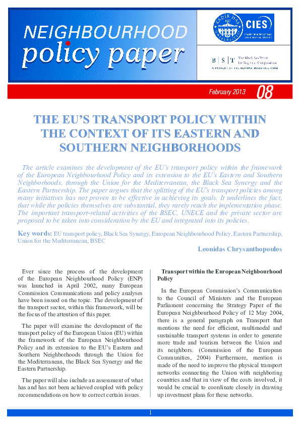 (PDF) The EU's Transport Policy within the Context of its Eastern and ...