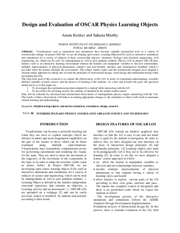 (PDF) Design and Evaluation of OSCAR Physics Learning Objects