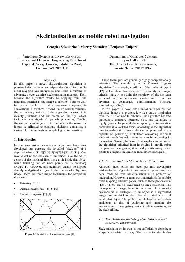 (PDF) Skeletonisation as mobile robot navigation