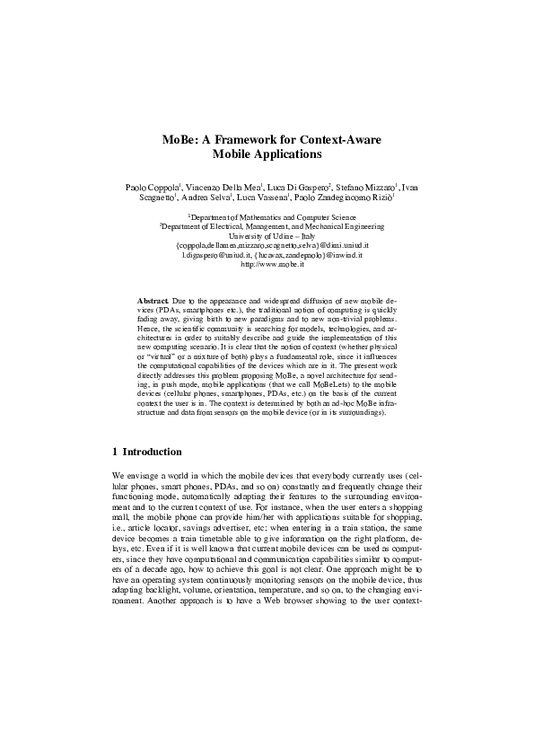 (PDF) MoBe: a framework for context-aware mobile applications