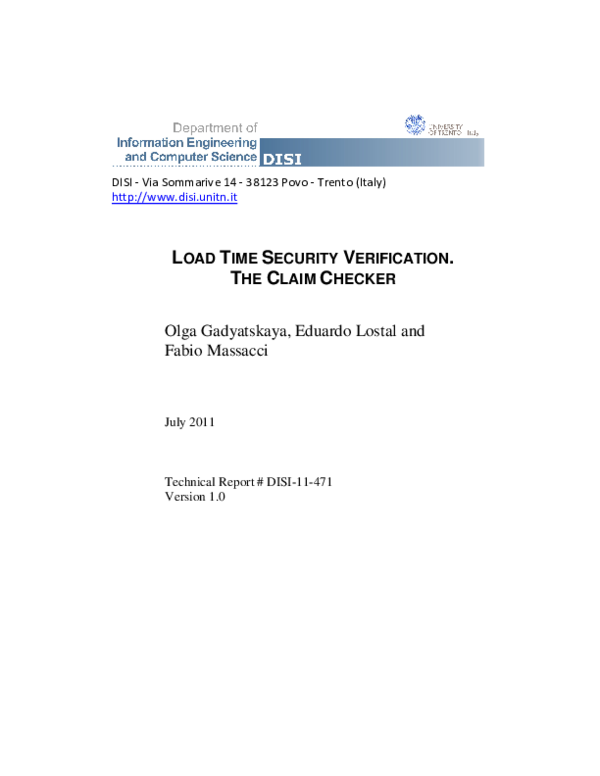 (PDF) Load Time Security Verification: The Claim Checker