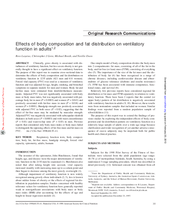 (PDF) Effects of body composition and fat distribution on ventilatory ...