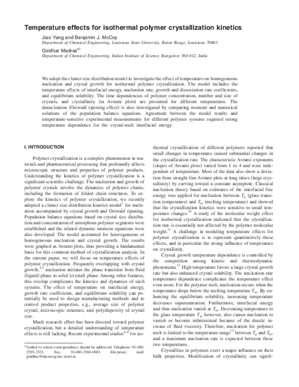 (PDF) Temperature effects for isothermal polymer crystallization kinetics