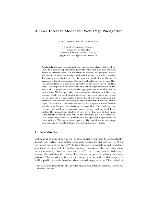 (PDF) A User Interest Model for Web Page Navigation
