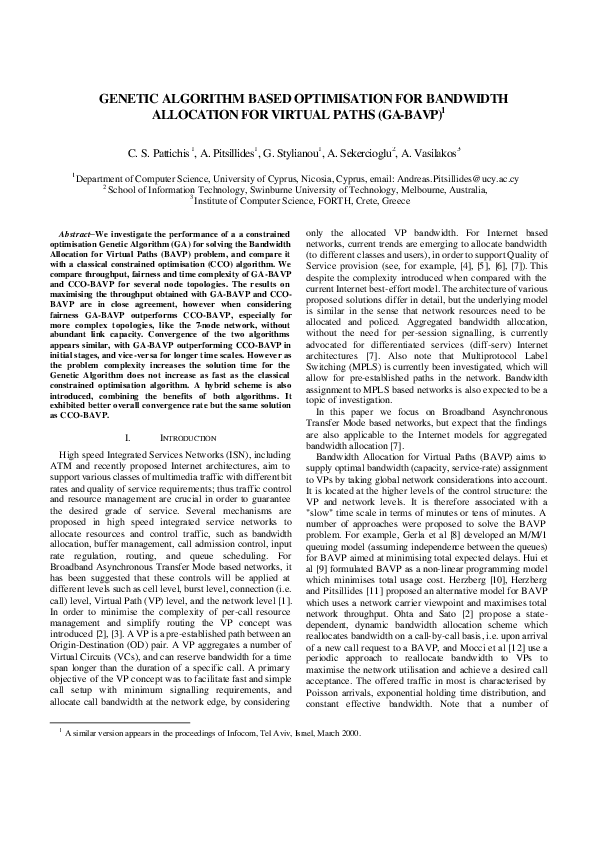 (PDF) GENETIC ALGORITHM BASED OPTIMISATION FOR BANDWIDTH ALLOCATION FOR ...