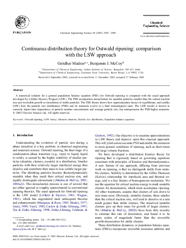 (PDF) Continuous distribution theory for Ostwald ripening: comparison ...