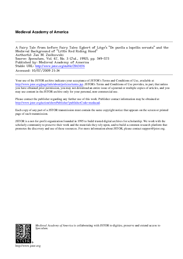 (PDF) A Fairy Tale from before Fairy Tales Egbert of Liège's "De