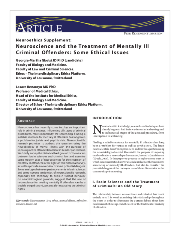 (PDF) Neuroscience and the Treatment of Mentally Ill Criminal Offenders ...
