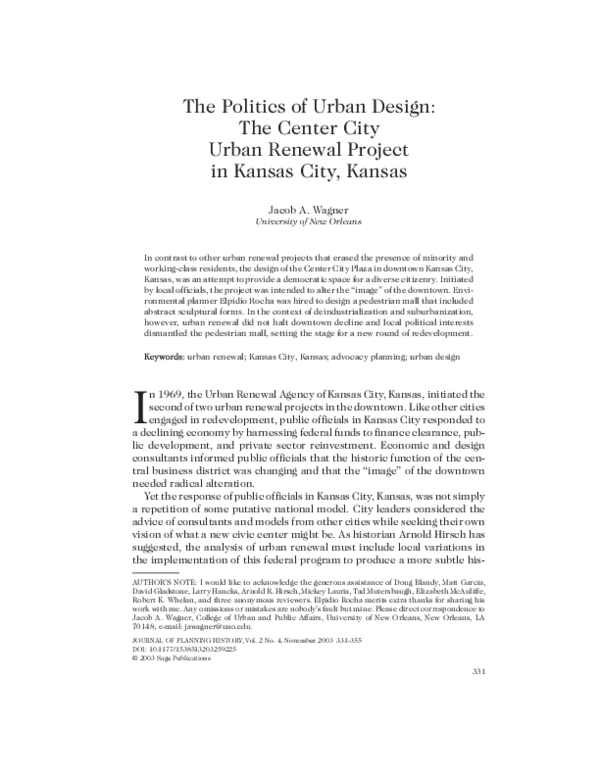 (PDF) The Politics of Urban Design Journal of Planning History 2003