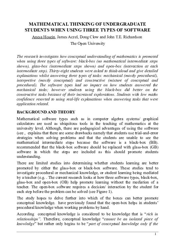 (DOC) MATHEMATICAL THINKING OF UNDERGRADUATE STUDENTS WHEN USING THREE ...