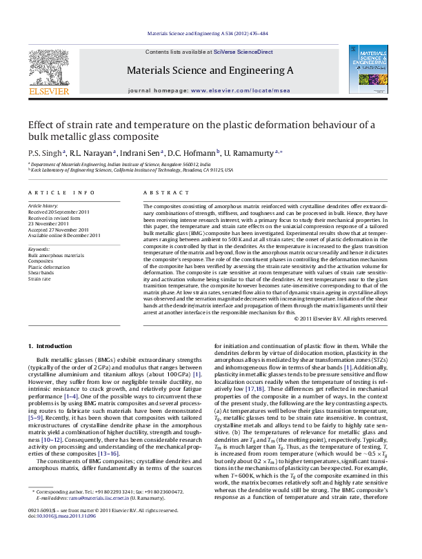 (PDF) Effect of strain rate and temperature on the plastic deformation ...
