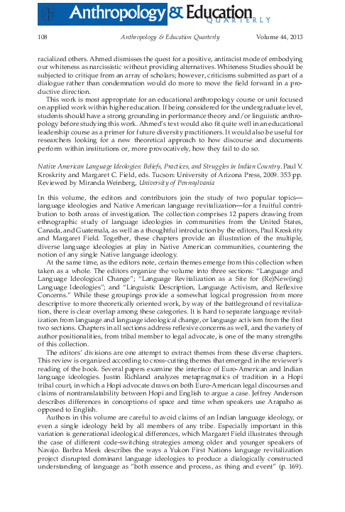 (PDF) Review of Native American Language Ideologies - Edited by Paul V ...