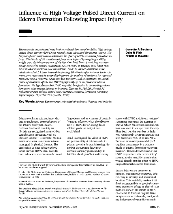 (PDF) Influence of high voltage pulsed direct current on edema ...
