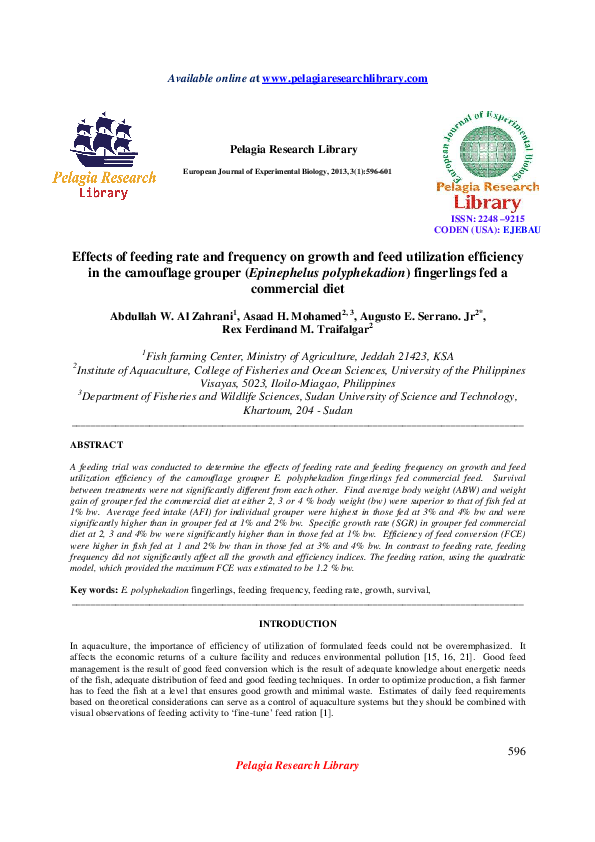 (PDF) Effects of feeding rate and frequency on growth and feed ...