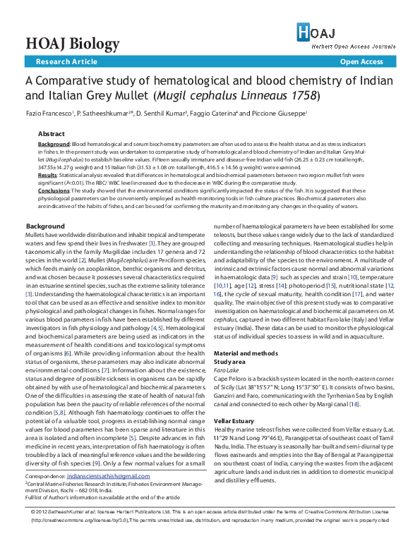 (PDF) A comparative study of hematological and blood chemistry of ...
