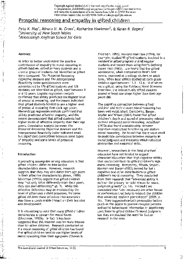 (PDF) Prosocial reasoning and empathy in gifted children