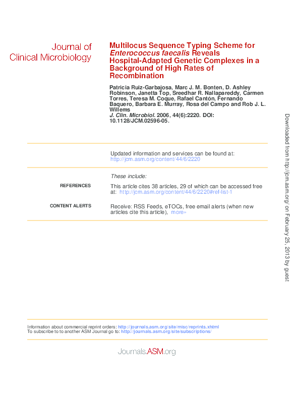 (PDF) Multilocus Sequence Typing Scheme for Enterococcus faecalis ...