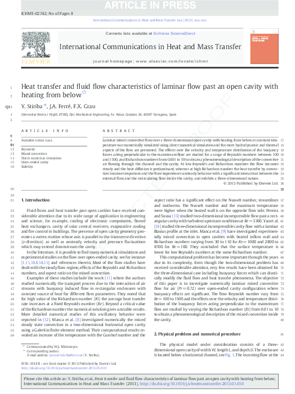 (PDF) Heat transfer and fluid flow characteristics of laminar flow past ...