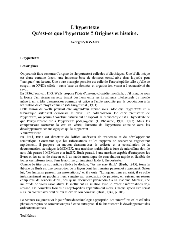 (PDF) L'hypertexte Qu'est-ce que l'hypertexte ? Origines et histoire