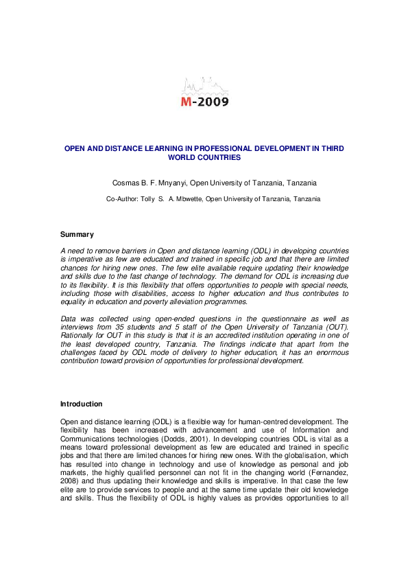 (PDF) OPEN AND DISTANCE LEARNING IN PROFESSIONAL DEVELOPMENT IN THIRD ...