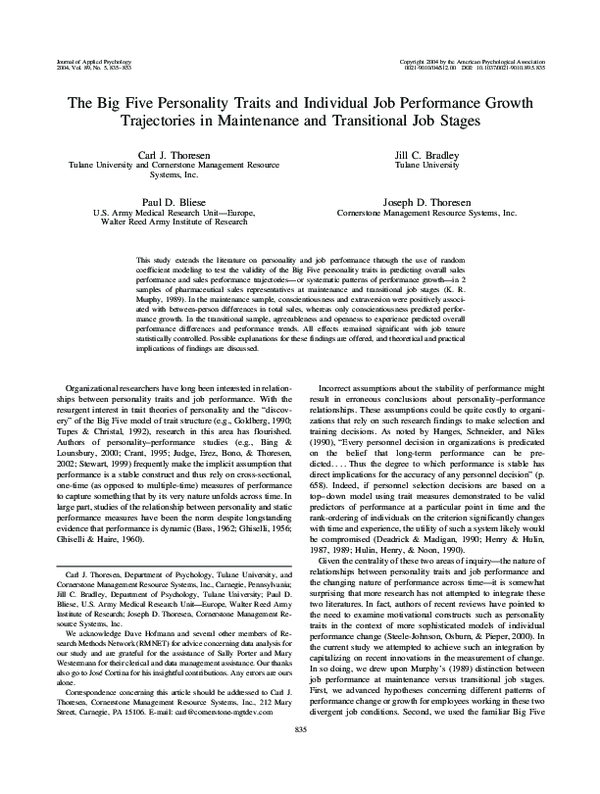 (PDF) The Big Five Personality Traits and Individual Job Performance ...